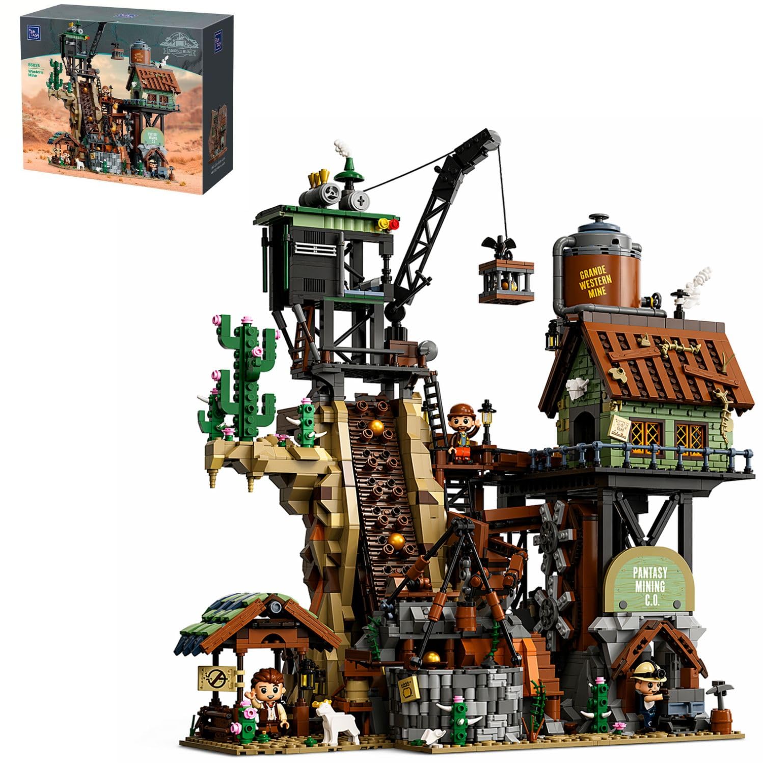 PANTASY GBC Gold Rush Mining Building Set, Motorized Ball Contraption Diorama with Gear System, Type-C Powered Interactive Brick Kit with 3 Minifigures, Mechanical Collectible Model for Adults