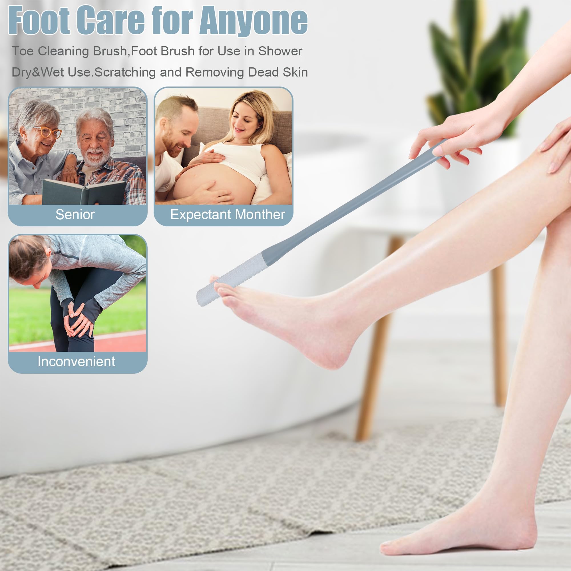 Pack of 2 Silicone Foot Wash Brush, Toe Washer for the Shower Foot Brush with Brush Heads in Two Sizes - Image 2