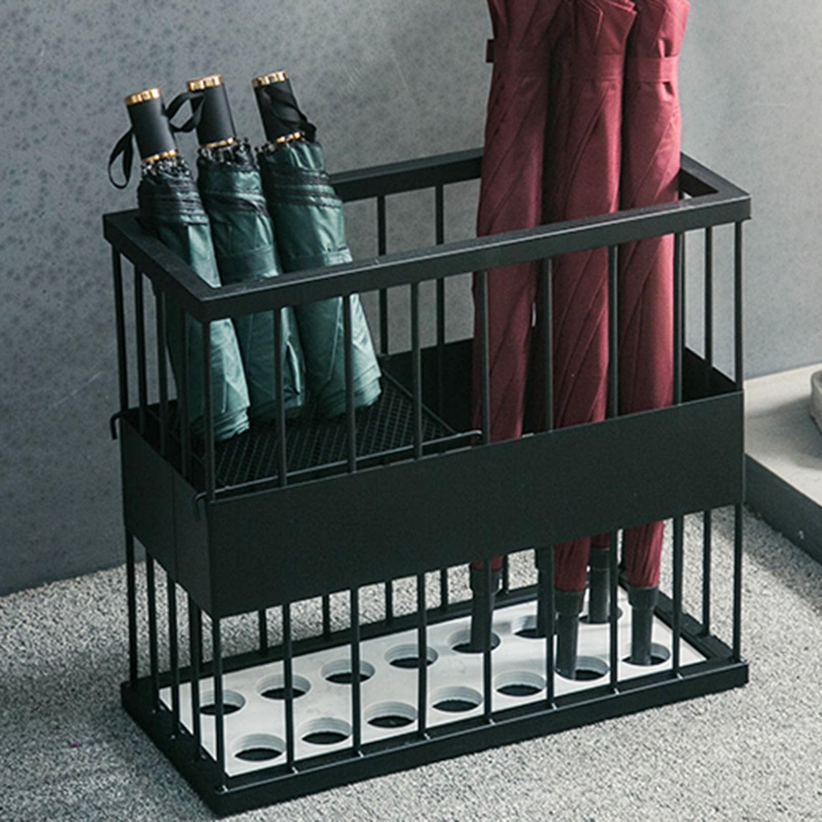 GYRAZXS Metal Umbrella Stand for Entryway - Freestanding Umbrella Holder Rack Organizer with Drip Tray, Ideal for Long & Short Folding Umbrellas in Home, Hotel, and Restaurant Settings
