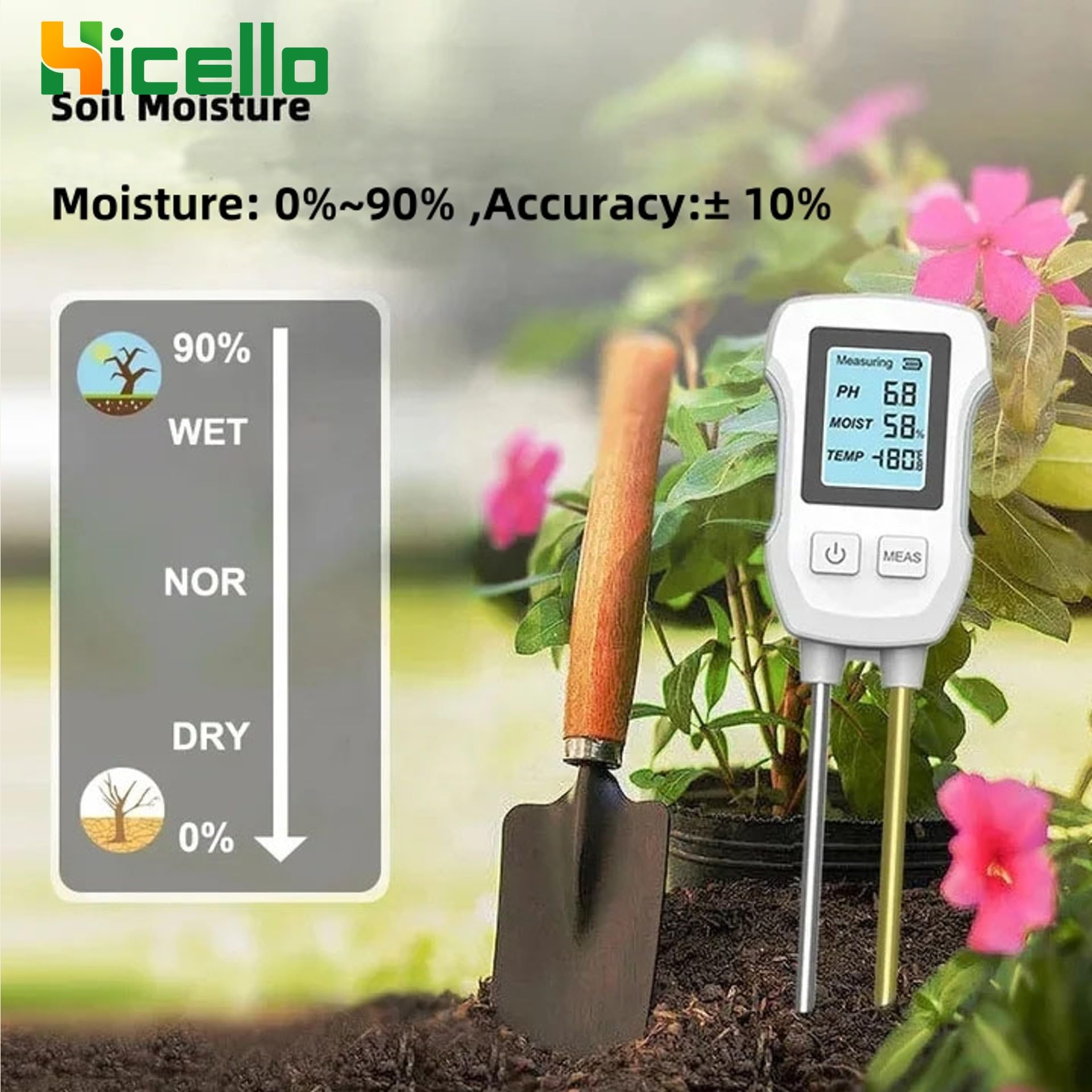 3-in-1 pH-Bodentestgerät, Säure-Basen-Bodentest für Pflanzen, Garten und Rasen