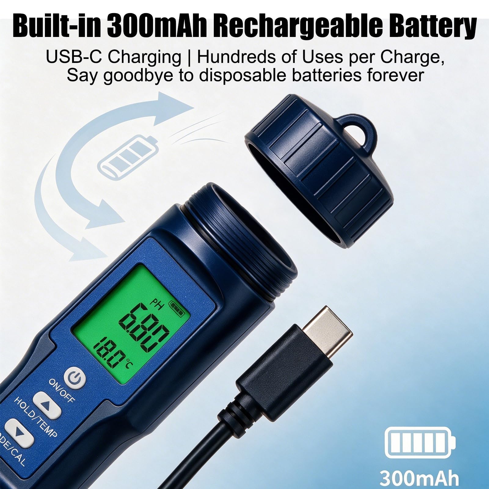 Misuratore pH Cloro Piscina 10 in 1, Tester pH TDS EC Salinità ORP S.G. H2 Resistività Cloro e Temperatura con Batteria Ricaricabile 300mAh, per Piscina, Spa, Acqua Potabile, Acquario, RO
