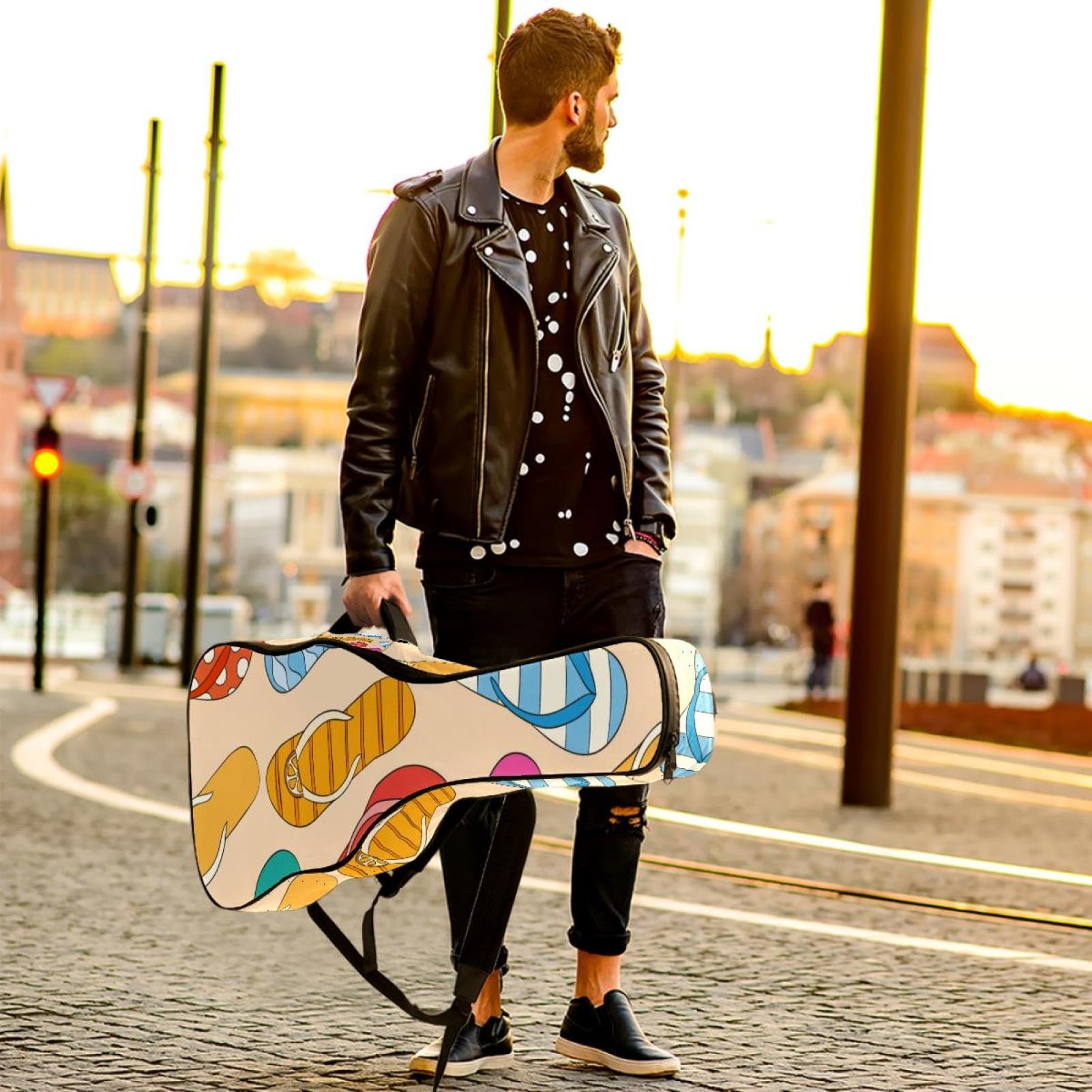 Torba na gitarę akustyczną wodoodporny plecak na gitary gruby miękki wyściełany kapcie plażowe klasyczna obudowa na gitarę, wielobarwny, 42.9x16.9x4.7 in, Organizer do torby