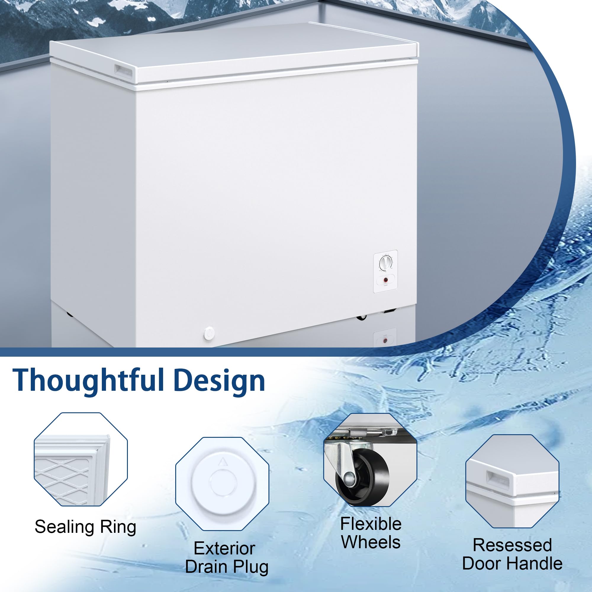7.0 Cu.Ft Chest Freezer, Top Open Door Deep Freezer With 7 Adjustable Thermostat (-18°F To 50°F), Compact Freezer With Removable Basket For Home/Garage/Office, Black on Fridge.com - View 3