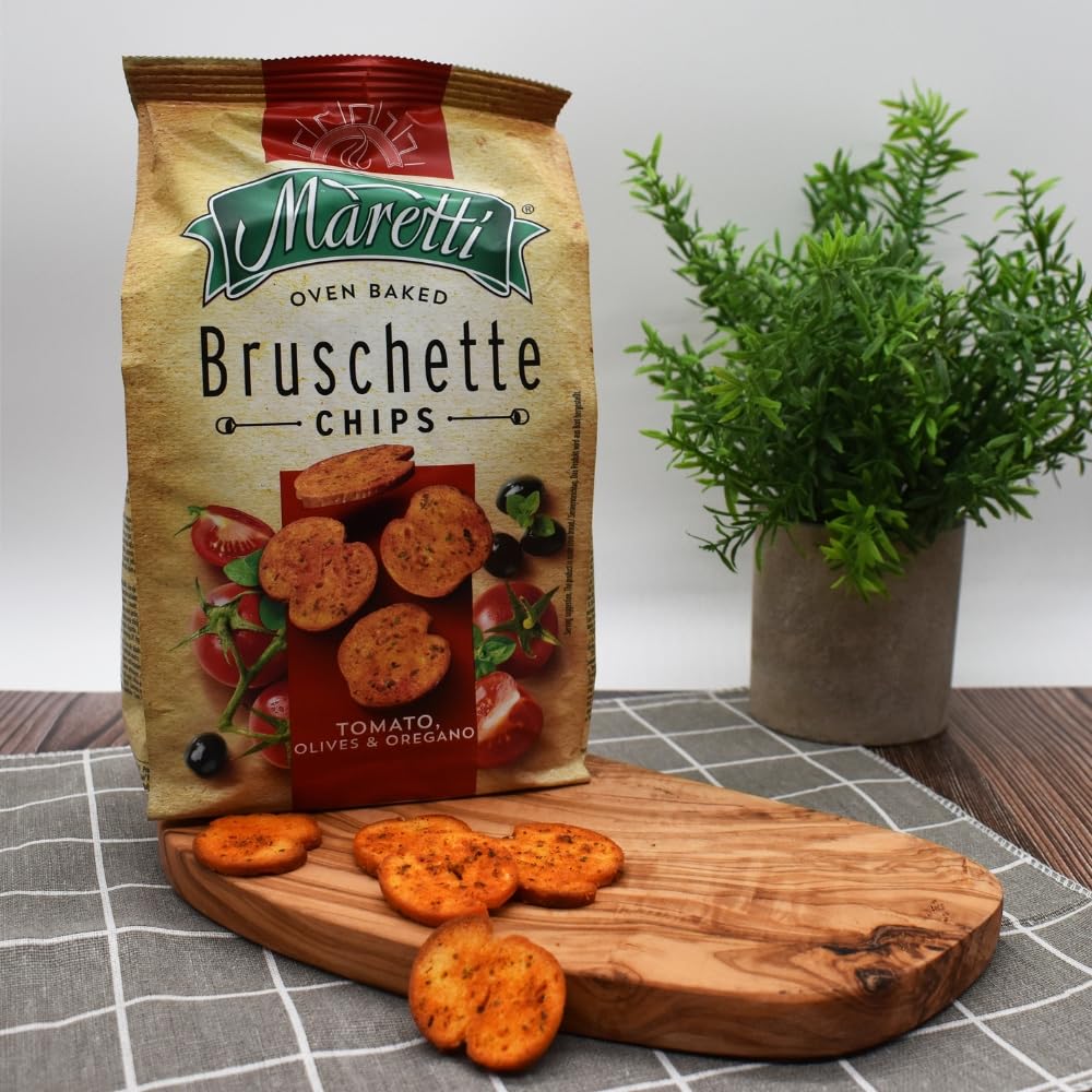 Maretti Bruschette Tomate, Oliven & Oregano Cracker (14x150g), Brotchips mit Tomate, Oliven & Oregano Geschmack, köstliche Bruschette Chips im Ofen gebacken