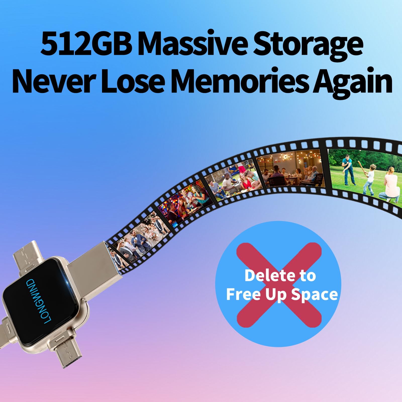 Memoria USB 3.0 de alta velocidad de 512 GB, memoria USB portátil, fácil almacenamiento de fotos para teléfono/Android/PC/portátil/tableta (plateado)