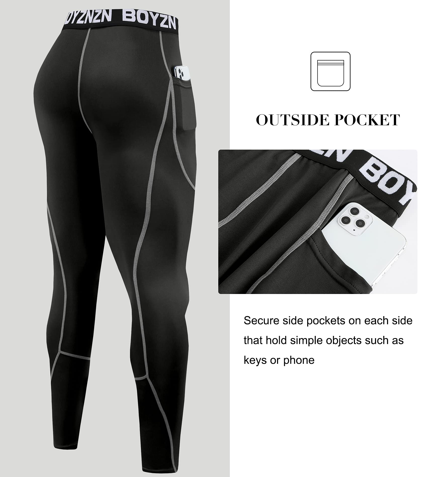 Boyzn 1 o 2 o 3 Confezioni di Pantaloni a Compressione da Uomo, Calzamaglia da Corsa Atletica Fresca e asciutta con Tasca/Non-Tasca