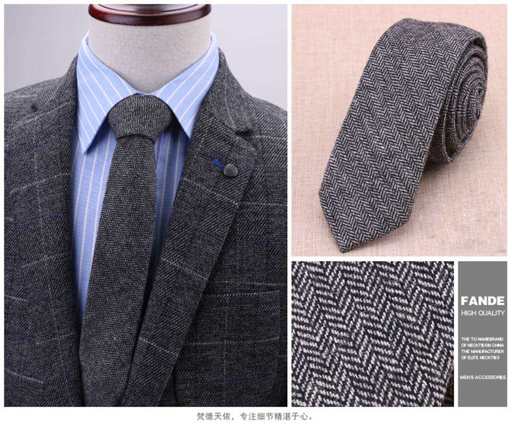 Ceehuteey Men's Suit Necktie Tweed Wool Neckcloth Herringbone Woven Neckwear Scarf Black
