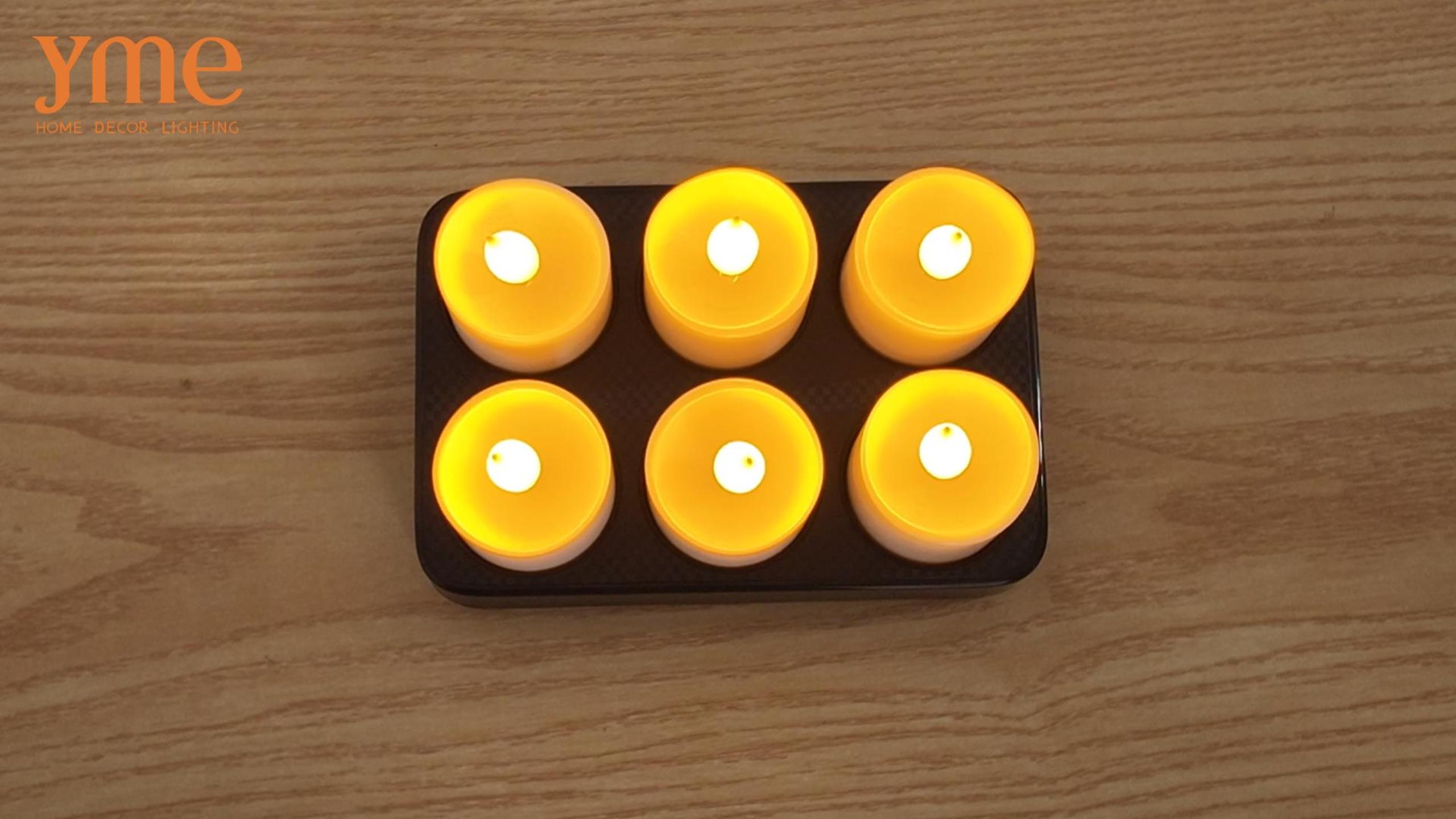 Image of Yme Rechargeable Votive Candles Battery Operated with Remote & Timer | Flickering Flameless LED Tea Lights with USB-C Charging Base, for Home Lantern Table Emergency Halloween Party Decor, 6PCS