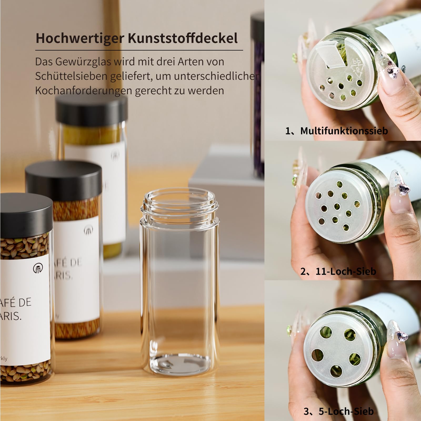 Miorkly Lot de 24 pots à épices carrés avec saupoudreur, couvercle en acier inoxydable noir, 120 ml, pots à épices en verre avec saupoudrer, entonnoir, étiquettes et stylo à craie, organisateur de