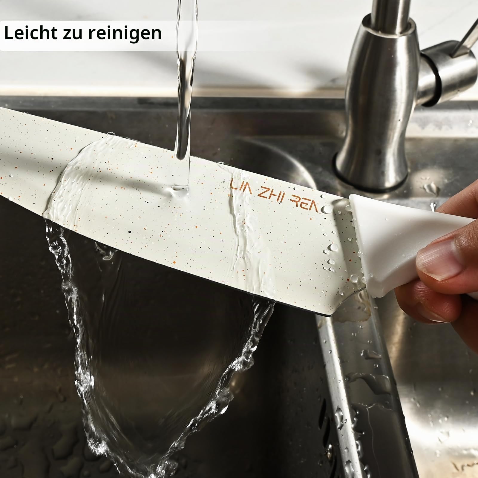 Messerset mit Block, 15-teiliges Küchenmesserset, Küchenmesser zum Hacken, Schneiden, Würfeln, spülmaschinenfest, integrierter Schärfer, weiß