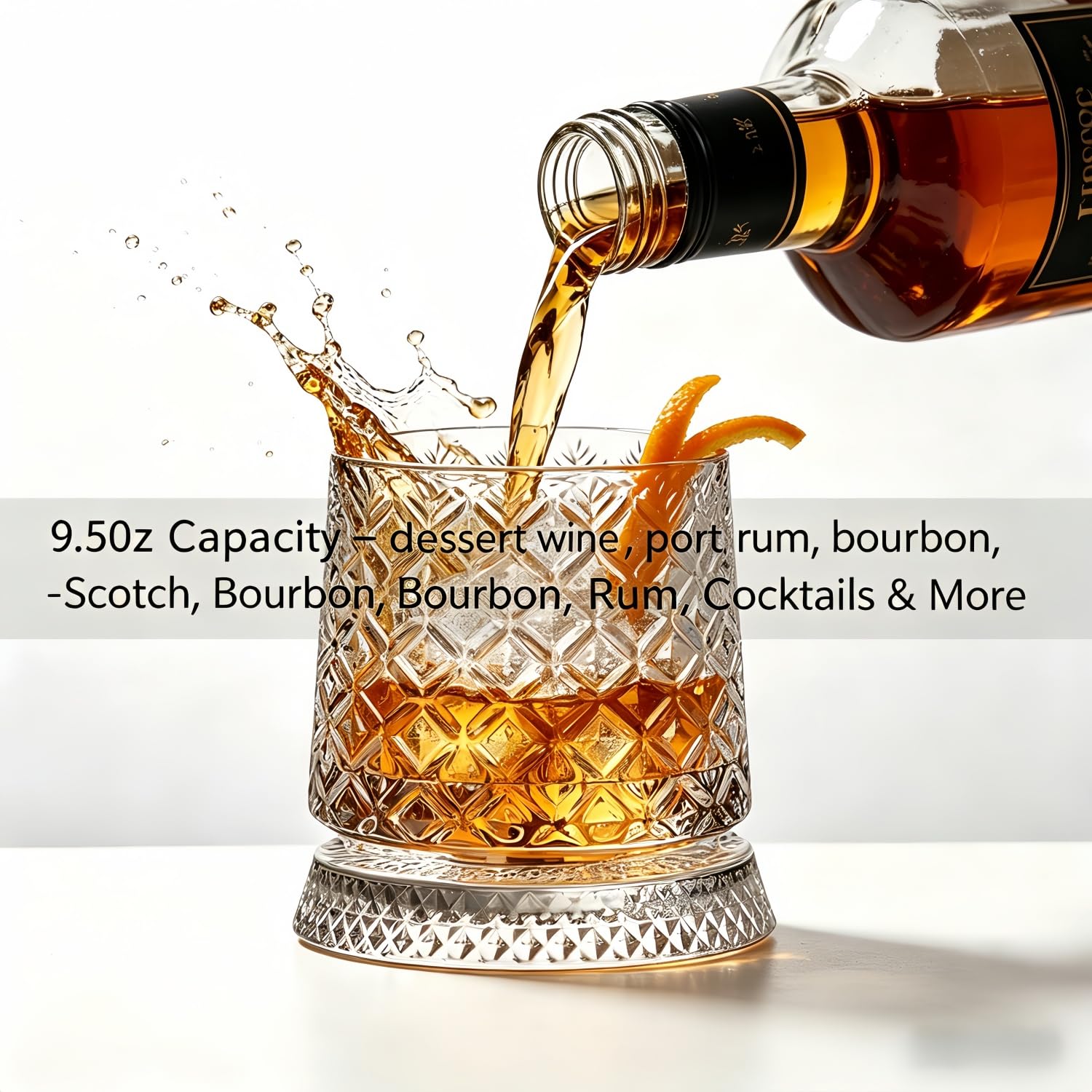 Bicchieri da whisky rotanti a 360°, con sottobicchieri luminosi a LED, bicchieri trasparenti rotanti da 270 ml, per scotch e bourbon, bicchieri da cocktail per feste a casa, regalo per gli amanti del