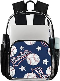 Mochila transparente de beisebol para serviço pesado, mochila transparente impermeável com padrão de beisebol vintage mochila transparente de PVC com alça de ombro reforçada para escola, trabalho, viagens, Multicor, Beisebol
