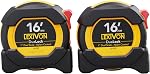 LEXIVON [4-Pack] 16Ft/5m DuaLock Mesure de la bande 1-Inch Lame large avec revêtement en nylon, finition mat blanc & Imprimé de la règle double face jaune Ft/Inch/Fractions/Métrique (LX-207X4)