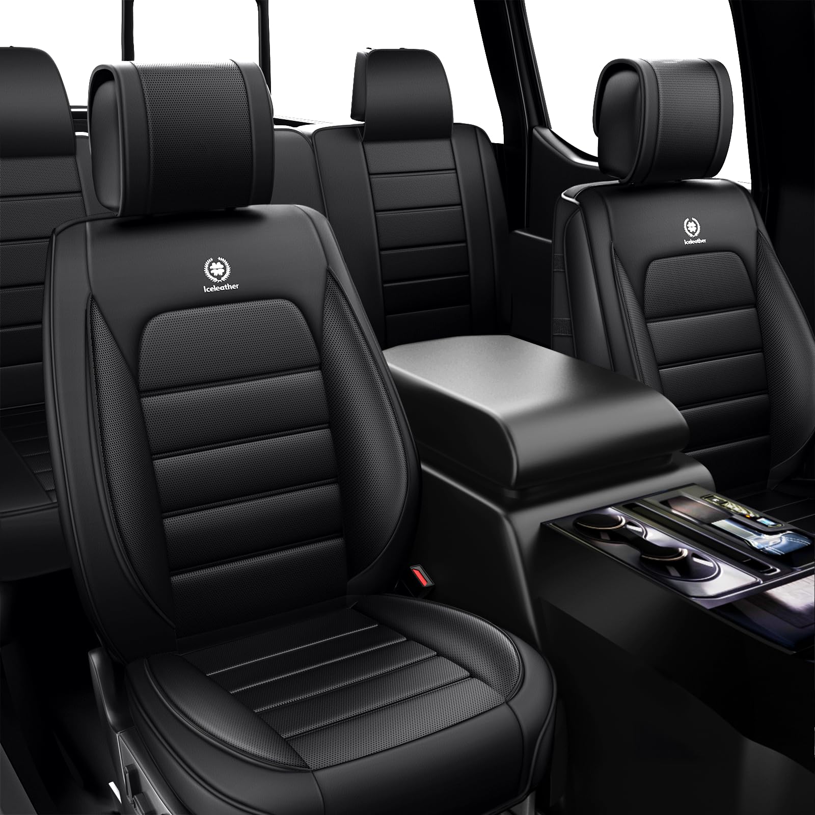 ILMO 5 Full Seat Covers for Ford F150 2009-2026, Waterproof Nappa Leather Truck Seat Cover with Soft Touch, Compatible Airbag Auto Interior Covers (