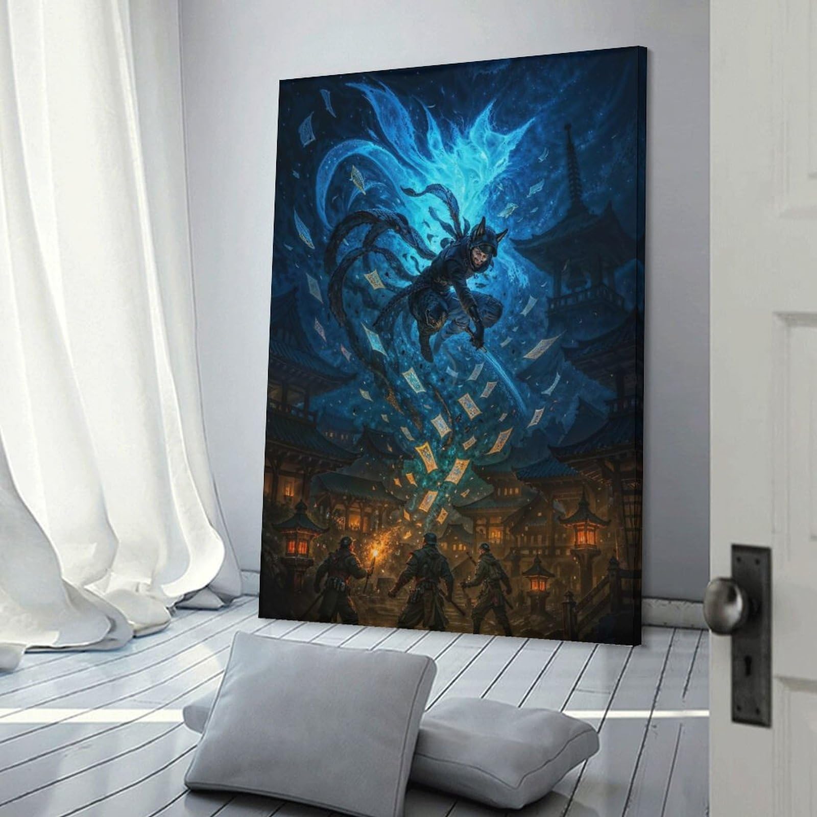 Junmoney Canvas Wall Decor Mystical Ninja Battle in Asian Village, 16x24inch(40x60cm), for Flats, Guest Rooms Or Compact Rooms, Wall Decor with Flexible Room Appeal