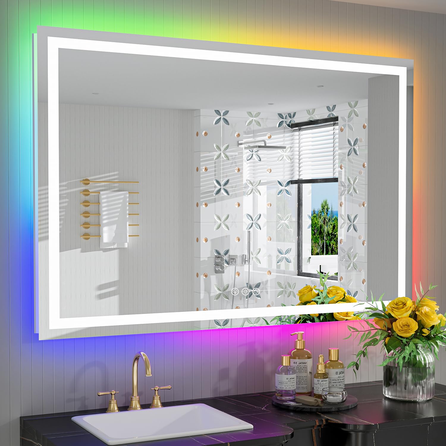 55x40 LED Bathroom Mirror with Lights, RGB Backlit Lighted Mirror