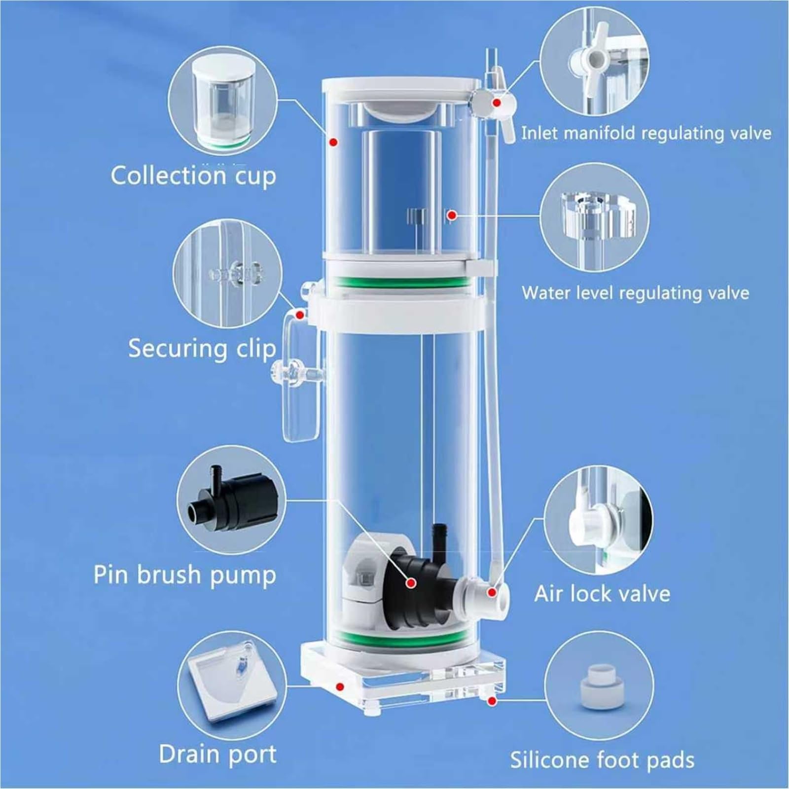 Skimmer per superfici dell'acquario, schiumatoio per proteine, strumento di pulizia del filtro separatore, per acquari di acqua salata (2L)