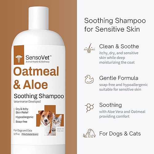 Miniatura 2 de Champú de avena y aloe para perros y gatos, fórmula hidratante para piel seca con picazón, erupciones y alergias, hipoalergénico para pieles