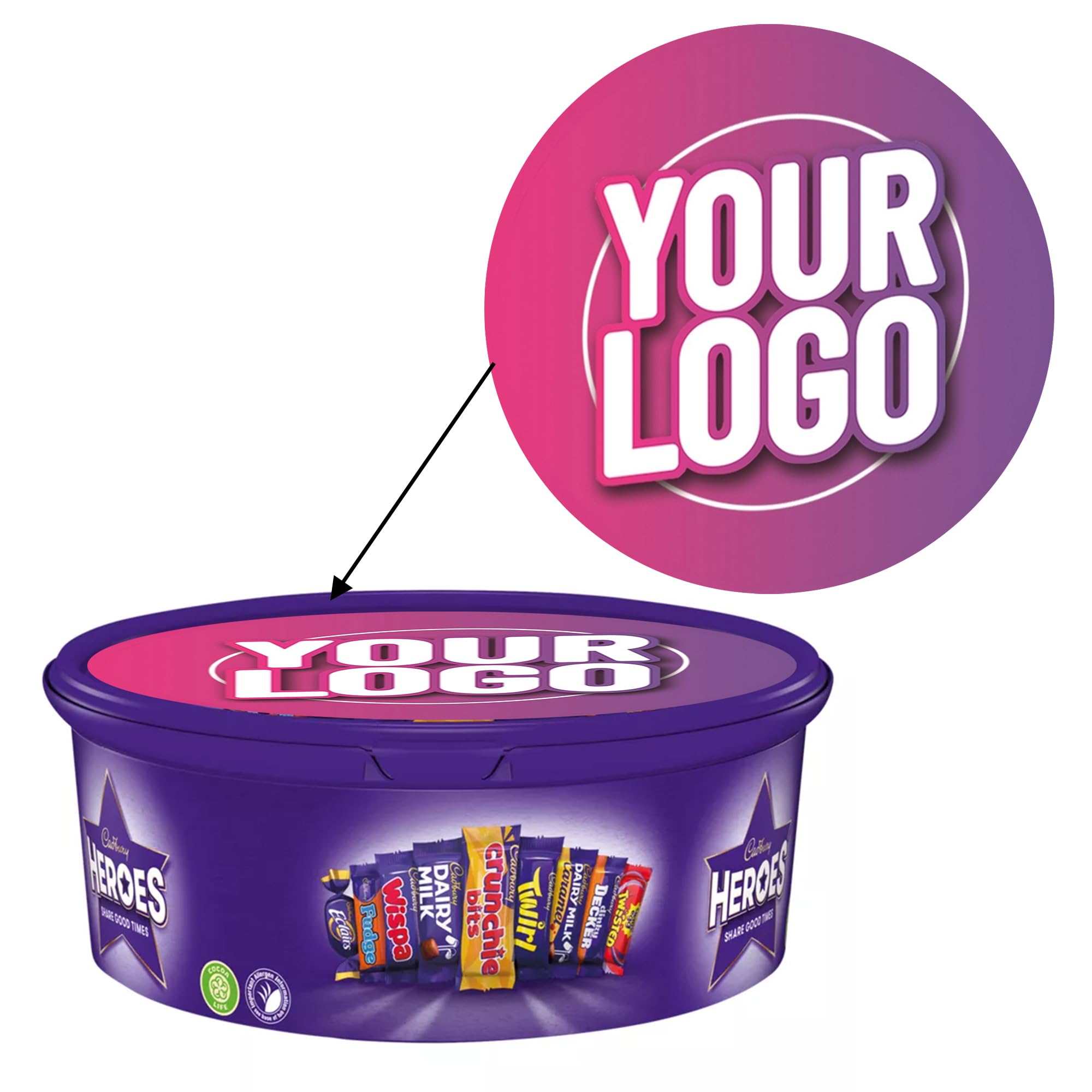 Personalised Chocolate Tub Label, Custom Sweet Sticker, Upload Your own Photo or Design, 200mm Circle (4 Stickers)