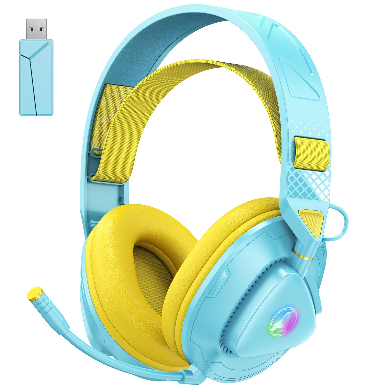 Awinnasey PH3 Kabelloses Gaming Headset für PS5, PS4, PC,Bluetooth-Kopfhörer mit 50 Stunden Akku, Gaming-Headset mit Mikrofon mit Geräuschunterdrückung, RGB Licht