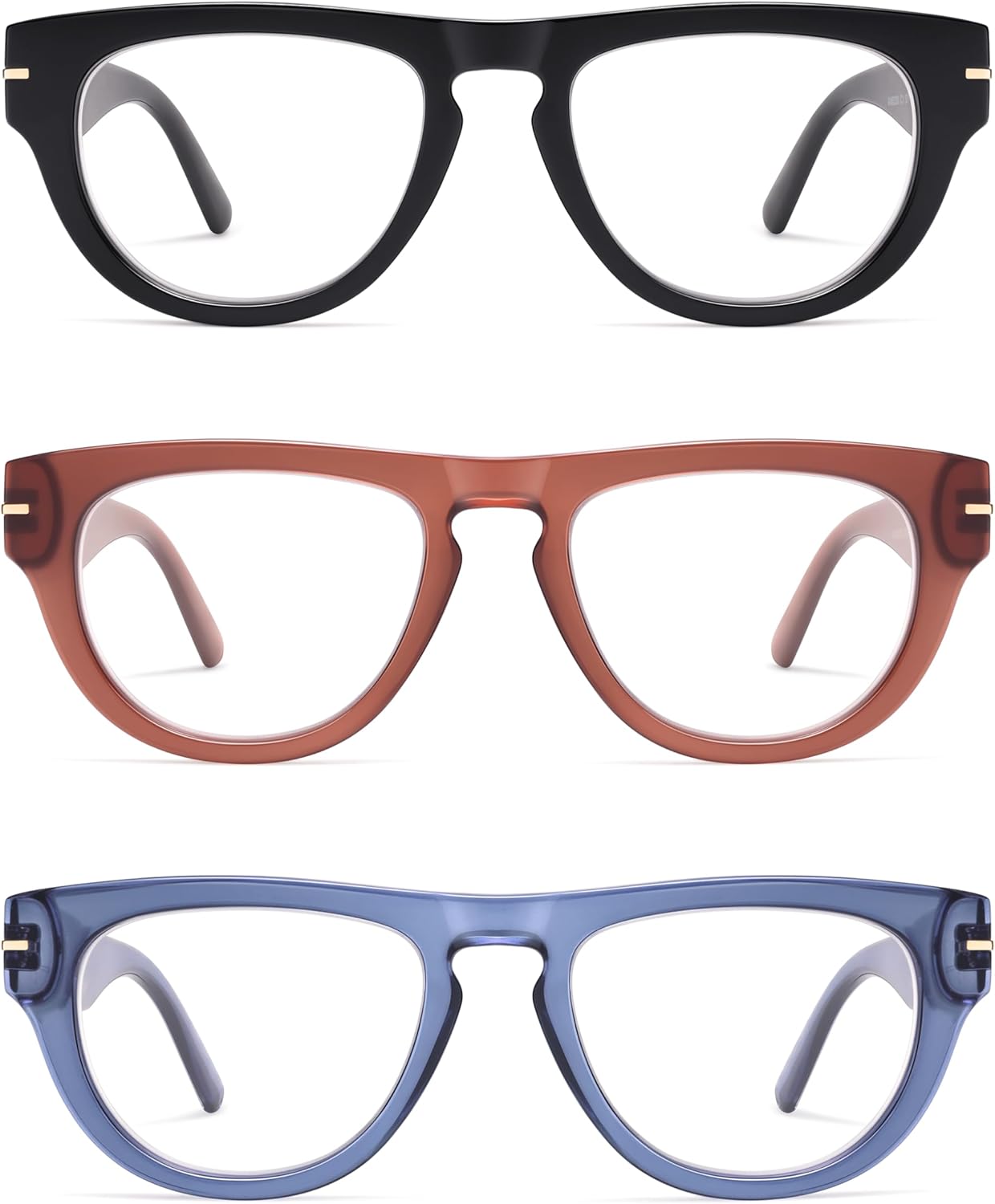 AMOMOMA 3 Pack Retro Square Reading Glasses for Women Men Trendy Vintage Blue Light Blocking Readers AM6200