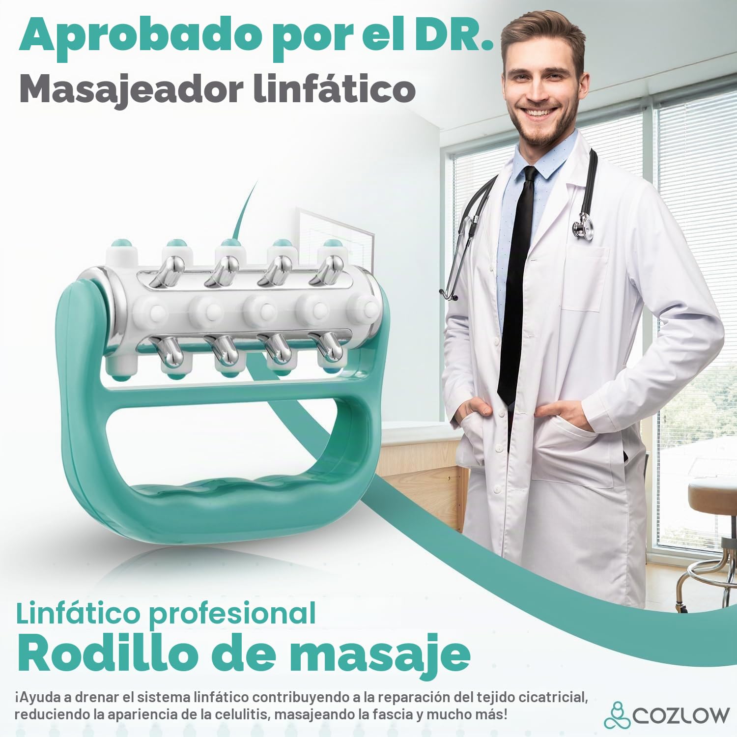 Masajeador MyoRelease de drenaje linfático + herramienta masaje para tejido cicatricial para abdomen, muslos, espalda y glúteos – Ayuda a reducir la apariencia de la celulitis – Verde – de Cozlow