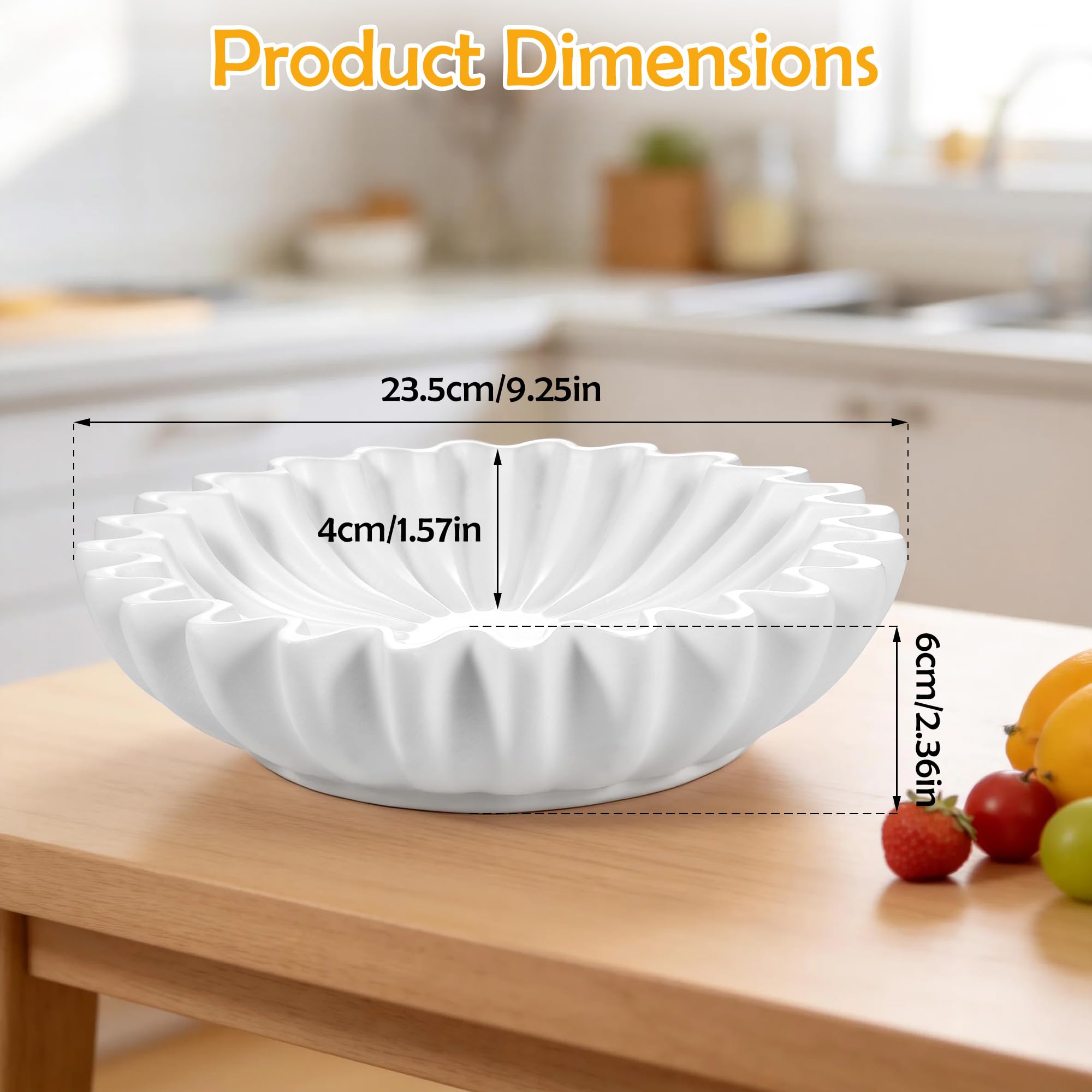 Zocipro Ciotola Decorativa Bianca 23,5 cm con Bordo Lavorato a Mano, Ideale per Frutta, Chiavi o Gioielli. Perfetta per Tavolo e Soggiorno, Regalo per Casa Nuova o Matrimonio