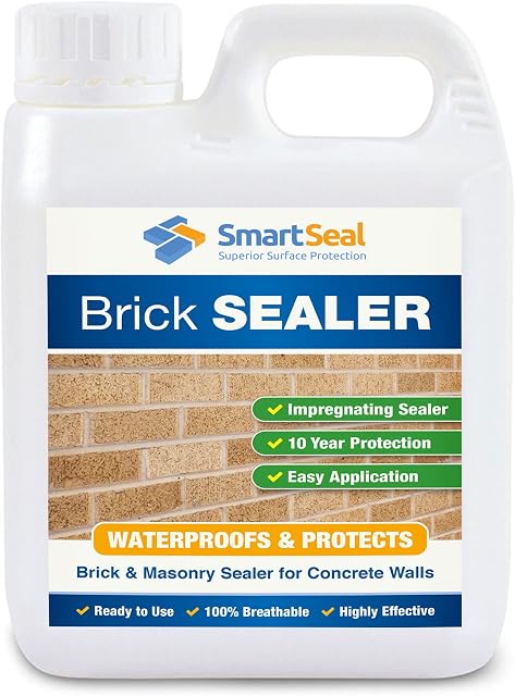 Smartseal Brick Sealer 10yr + Protection- Impregnating & Breathable. Brick Sealer. Solvent Free, Safe & Easy to Apply, Water Resistant and Protects from Damp. (1 Litre).