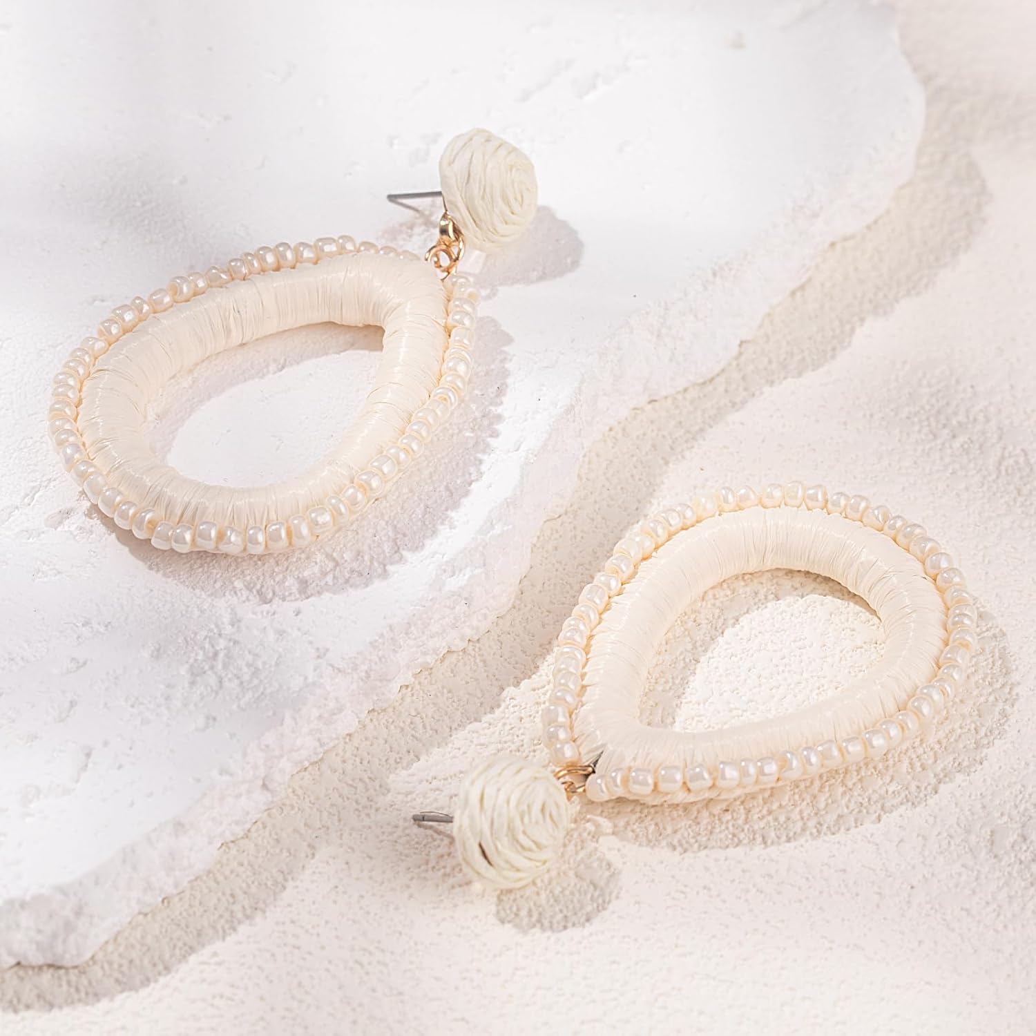 Beaded Teardrop Earrings Boho Raffia Earrings Statement Tear Drop Earrings Trendy Summer Jewelry for Women - Image 4