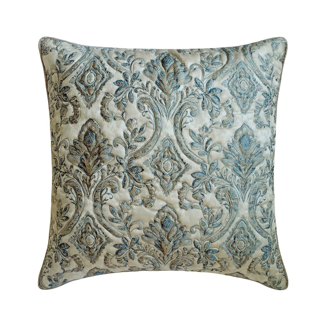The HomeCentric Designer Blue 65x65 cm (26"x26") Toss Euro Shams, Jacquard Quilted & Victorian Design Toss Euro Shams, Abstract Pattern Modern Style - Adelia — image 1