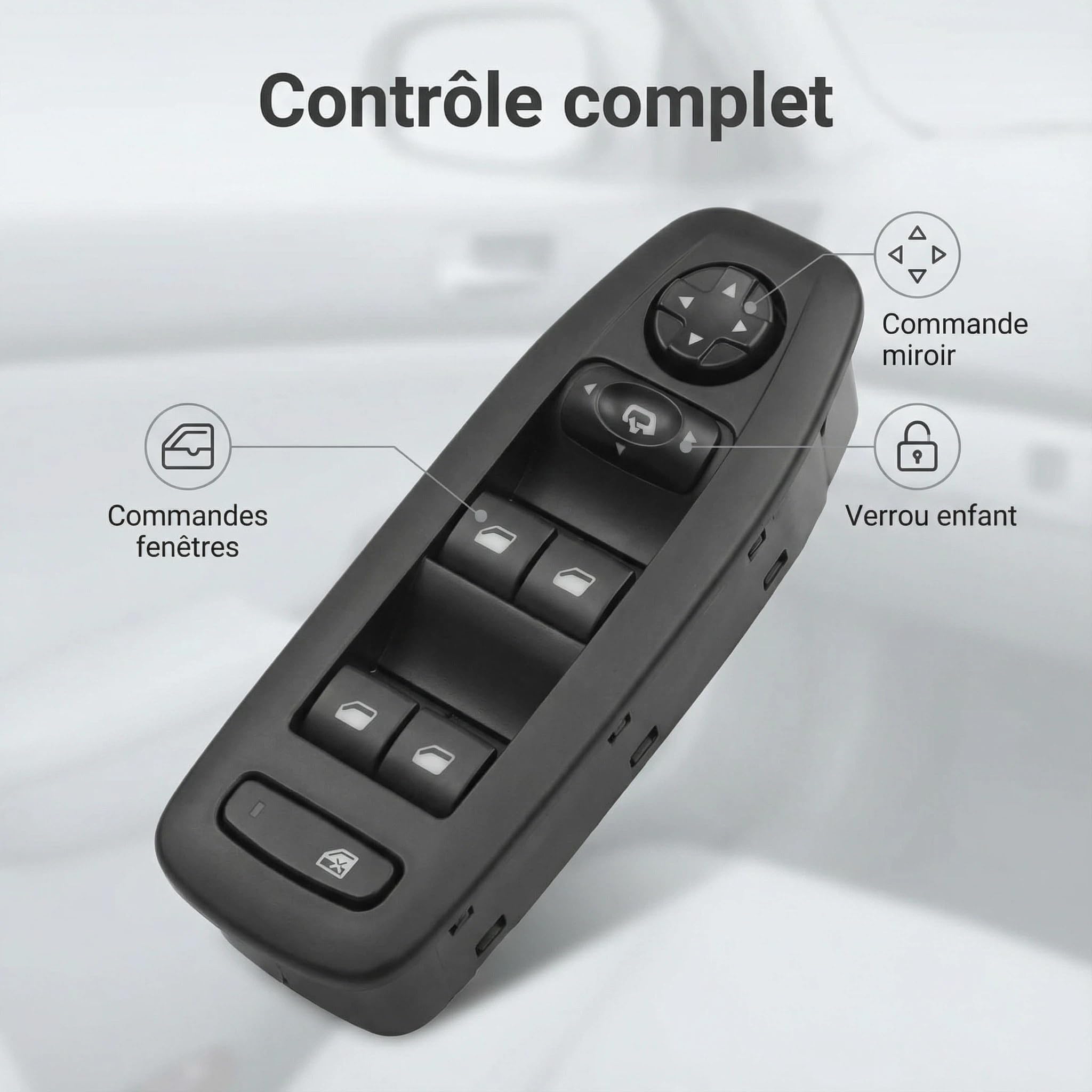 Compatible avec PEUGEOT 96749624ZD Interrupteur Leve Vitre Conducteur Avant - Pour 208(2013-2018),2008(2013-2018) - Remplace l'OEM 96749624ZD