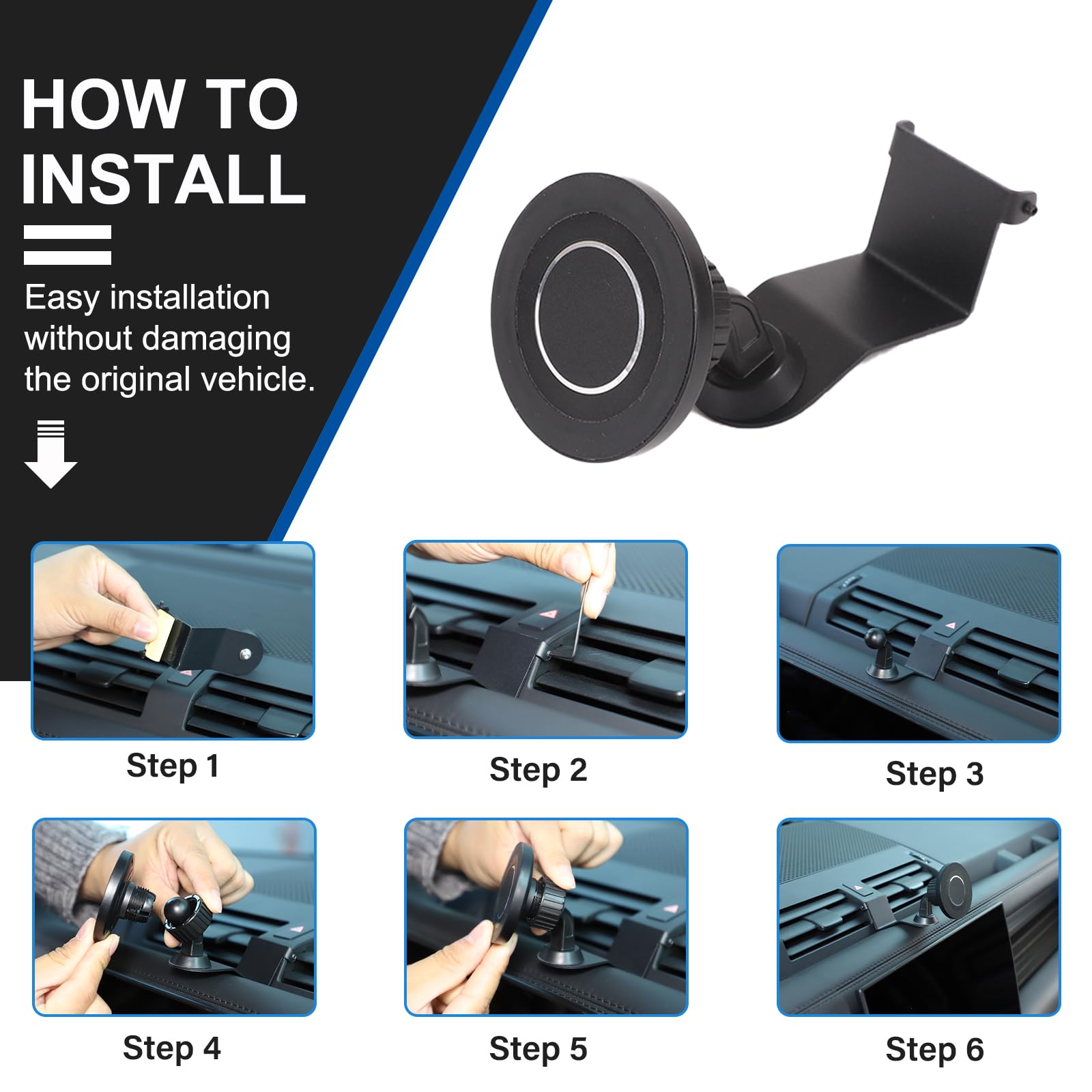Supporto magnetico per telefono da auto, in acciaio al carbonio nero, supporto per bocchetta dell'aria, compatibile con LR Defender L663 90 110 130 2020-2023, supporto per telefono fisso per