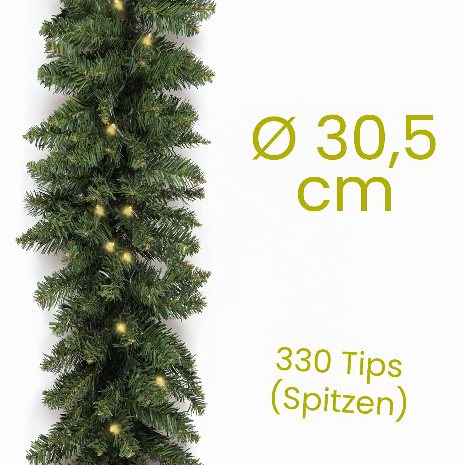 HomeKaren Weihnachtsgirlande, 2,7 m, mit 50 LEDs, 320 Spitzen, vorbeleuchtete Frasertanne, Weihnachtsgirlande mit 50 LED-Lichtern, üppiger und klassischer grüner Stil für Innen- und Außendekoration