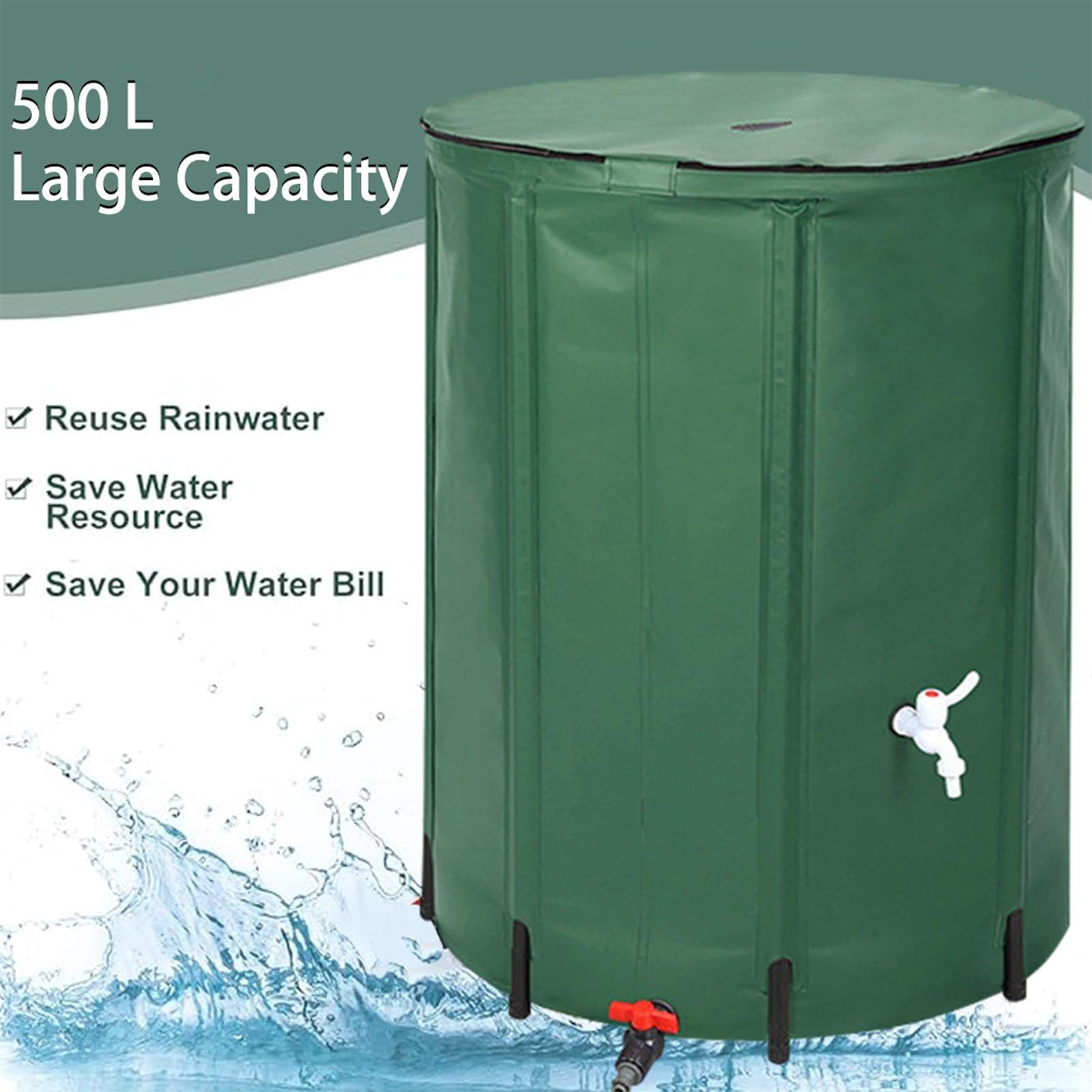Sistema de recolección de agua de lluvia, tanque de almacenamiento de agua portátil, tanque de agua plegable para exteriores con grifo para riego de jardín