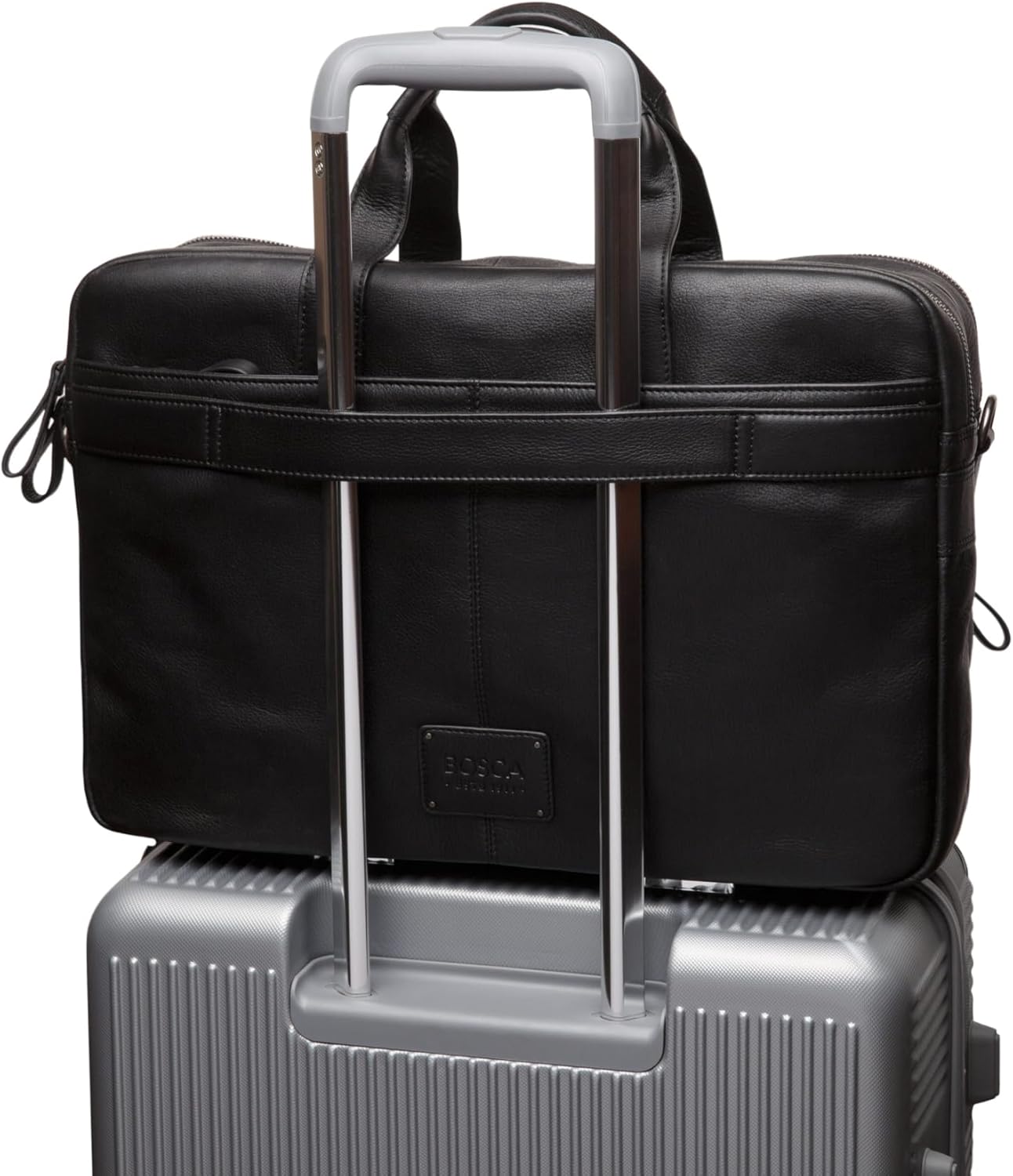 Bosca Nappa Leather Computer Laptop Bag for Men - Ultra-Light Business Briefcase with RFID Protection, Fits 15" Laptop, Soft Full-Grain Leather, Travel Strap - Elegant Men's Messenger Style Black