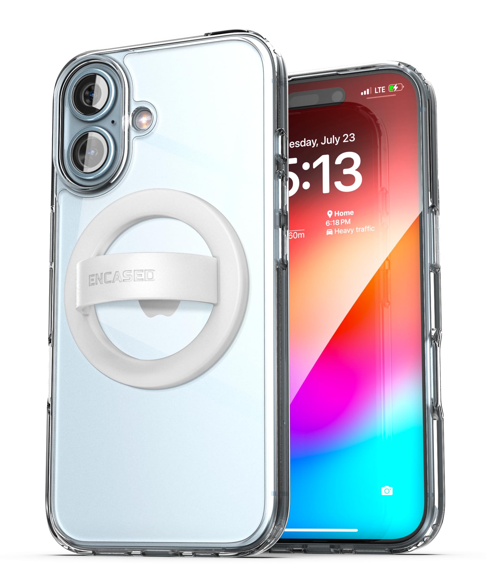 ENCASED Custodia Magnetica Per IPhone 16 Con Impugnatura Anello In Silicone - Compatibile MagSafe - Anti-ingiallimento Trasparente