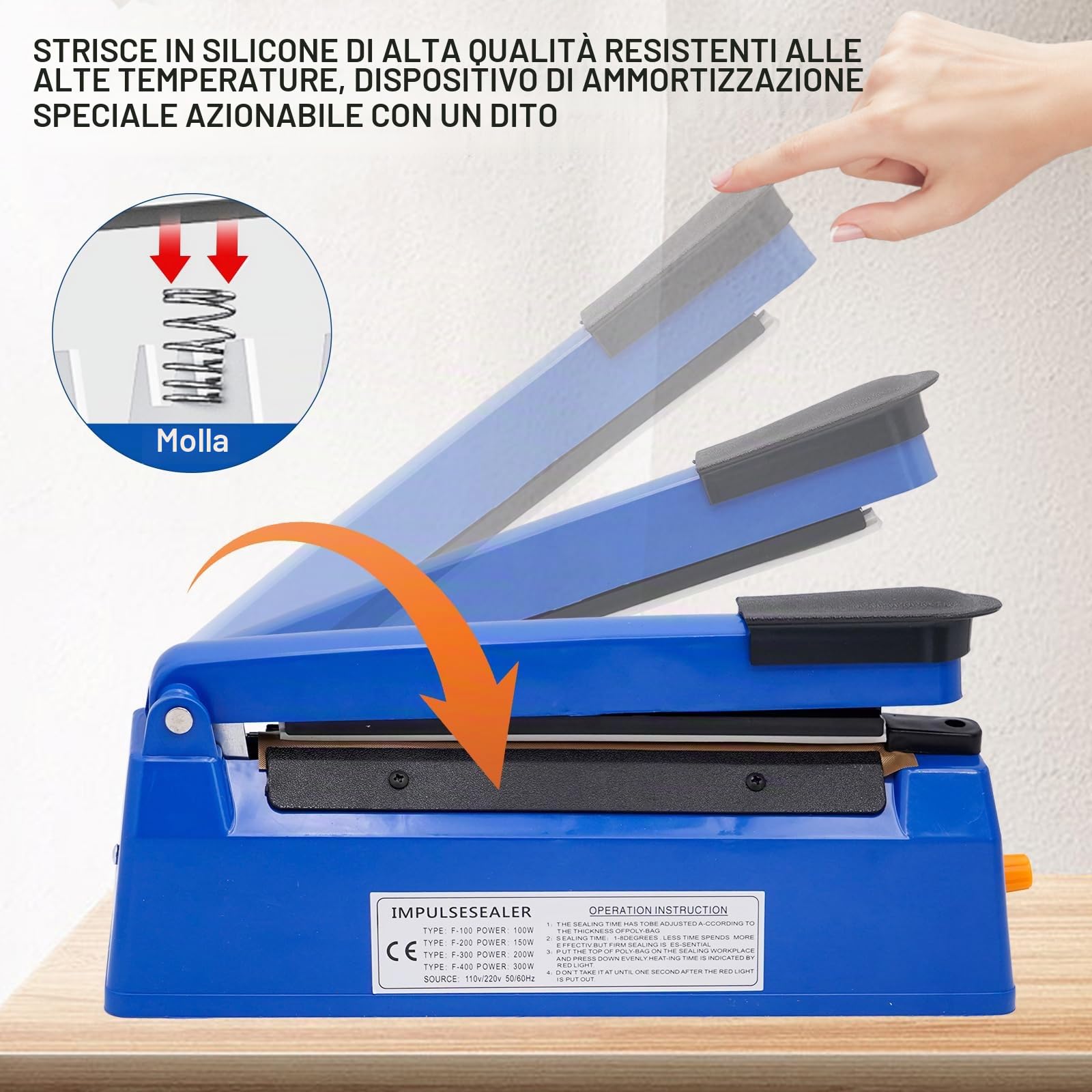 Termosaldatrice per Plastica Sacchetti 200mm Sigillatrice Macchina ad Impulsi Guarnizione Larga 3mm Impulse Heat Sealer for Mylar PP PE Alluminio Bags Macchina Sigillante Plastica