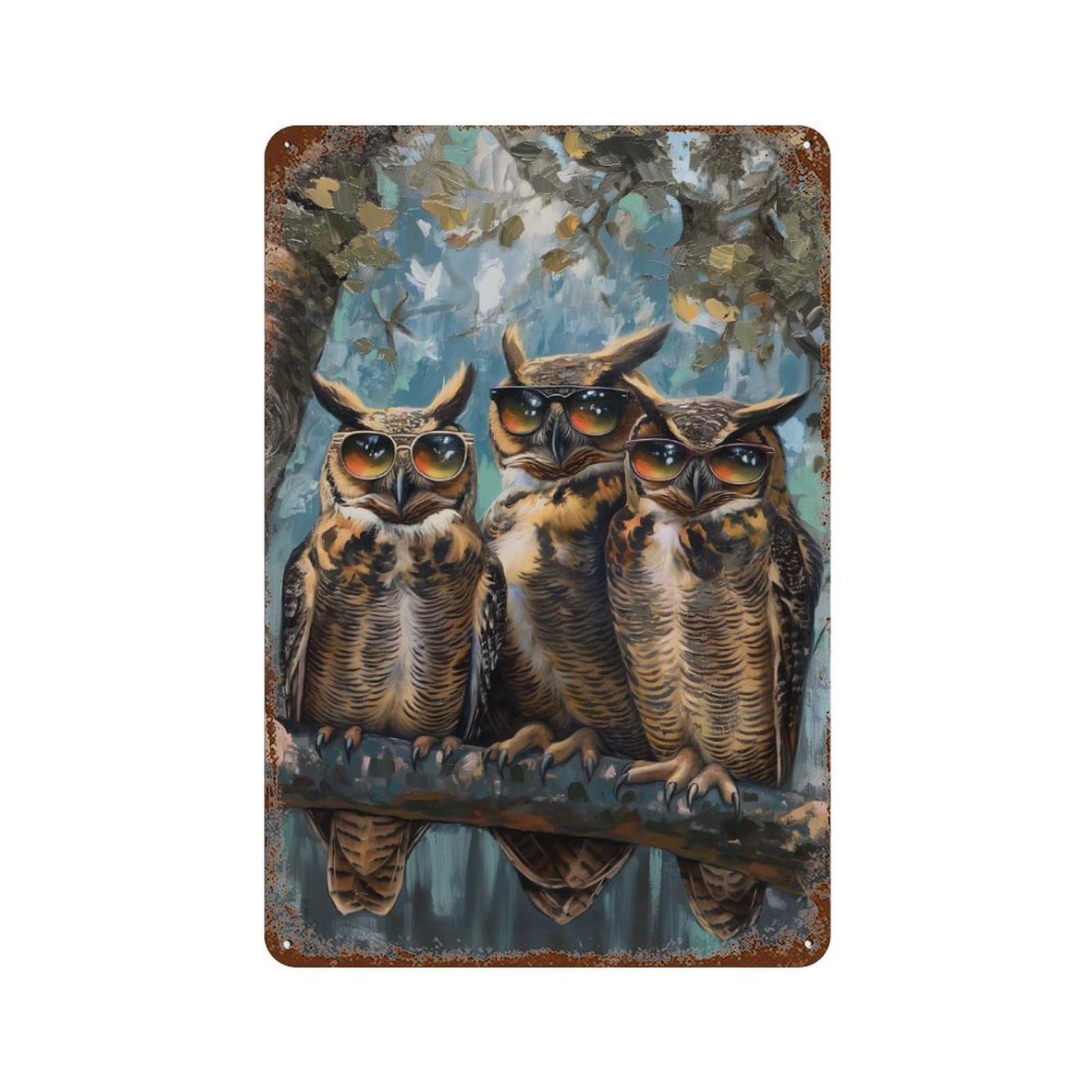 Hilarious Owls Sunglasses Decorative Tin Sign 11.8"x7.9", Industrial Home Decor for Garage, Pub Or Kitchen