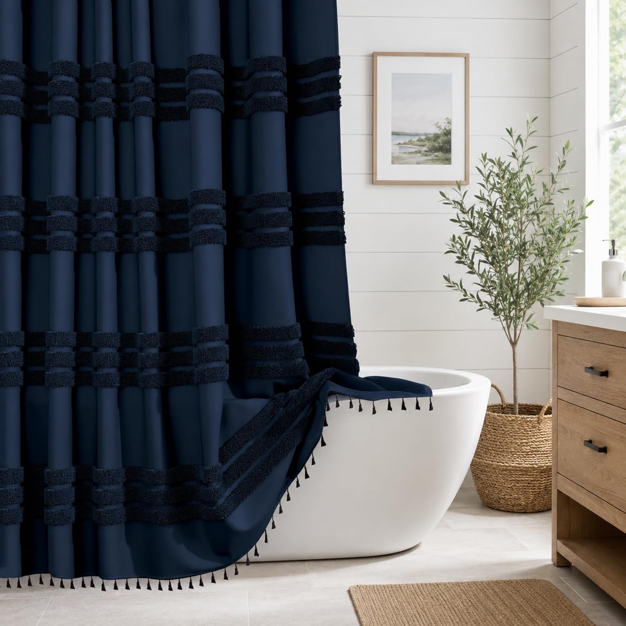 INHOUSOLU HOME DÉCOR Inhousolu Home Decor Stylish Woven Shower Curtain 256Gsm Boho Tufted Striped Waterproof from B&Q