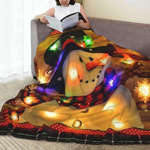 Miniatura 5 de Manta de forro polar de Navidad con muñeco de nieve iluminada, súper suave y acogedora, de 40 x 50 pulgadas, ligera, mullida, cómoda, texturizada,