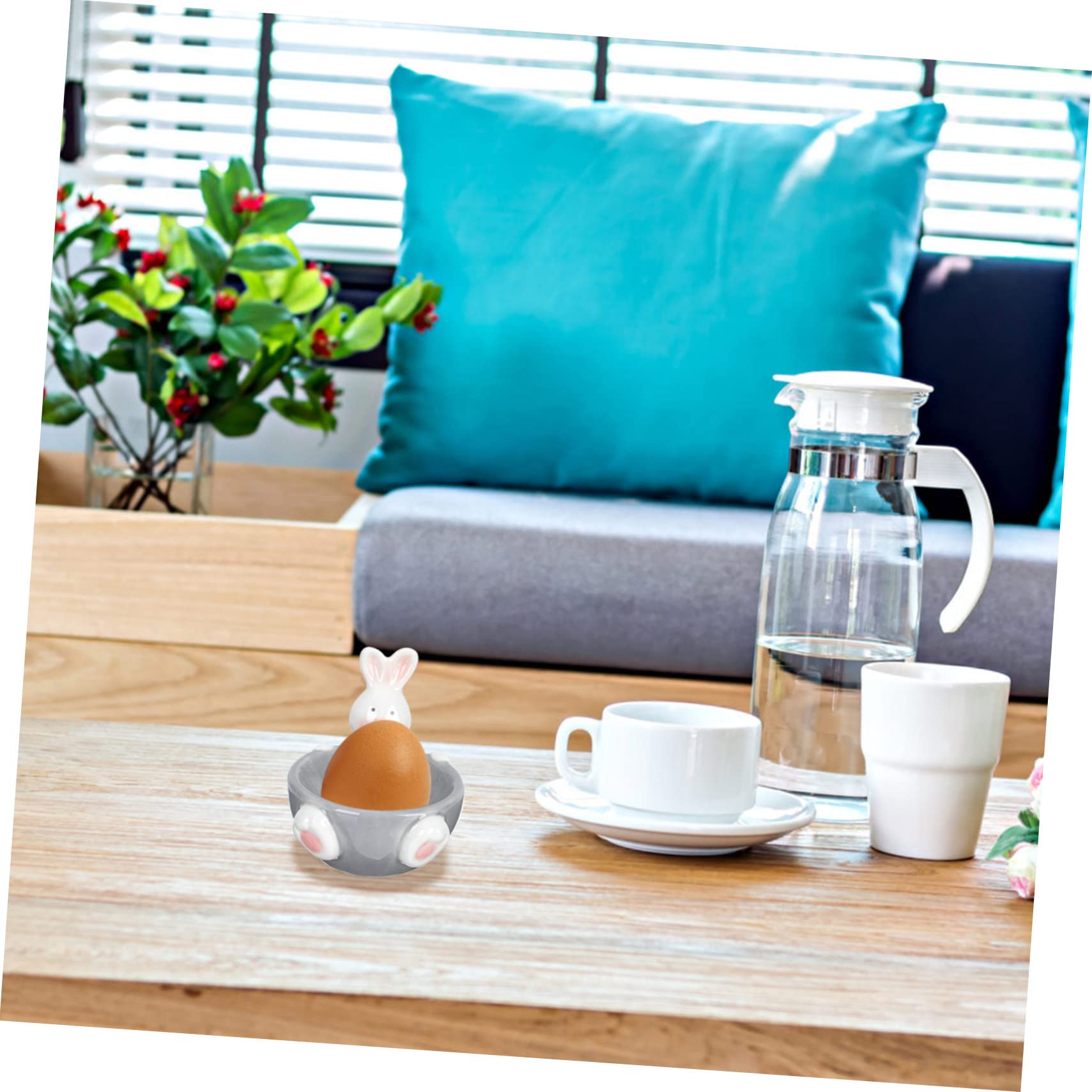 KICHOUSE Porcelain Easter Egg Cup Ceramic Egg Tray Silverware Holder Boys and Girls Ceramic Tableware