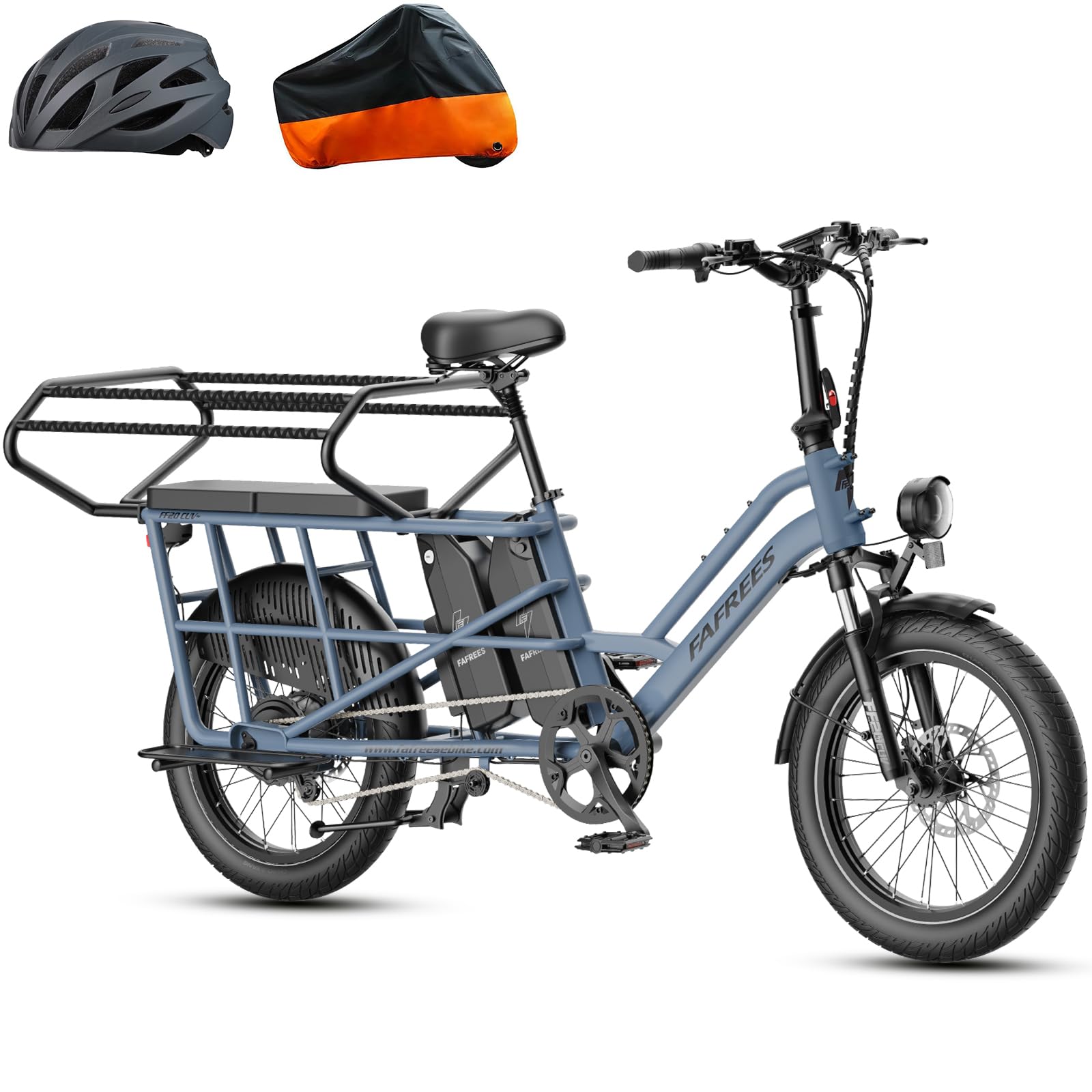 Fafrees FF20 CUV Bici Elettrica Cargo con Sensore di Coppia, Doppia Batteria 48V30Ah, Autonomia Fino a 170km, E-Bike Familiare con Seggiolino Posteriore Carico 200kg, Freni Idraulici, 20x3.0 Fat Tire