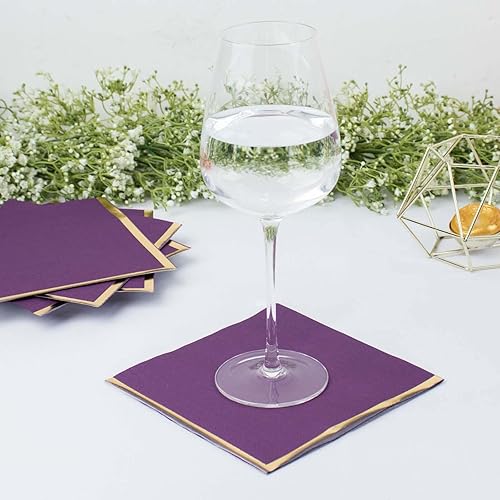 Efavormart - Paquete de 50 servilletas de papel para fiesta, 2 capas, color morado suave con borde de lámina dorada, servilletas de papel para
