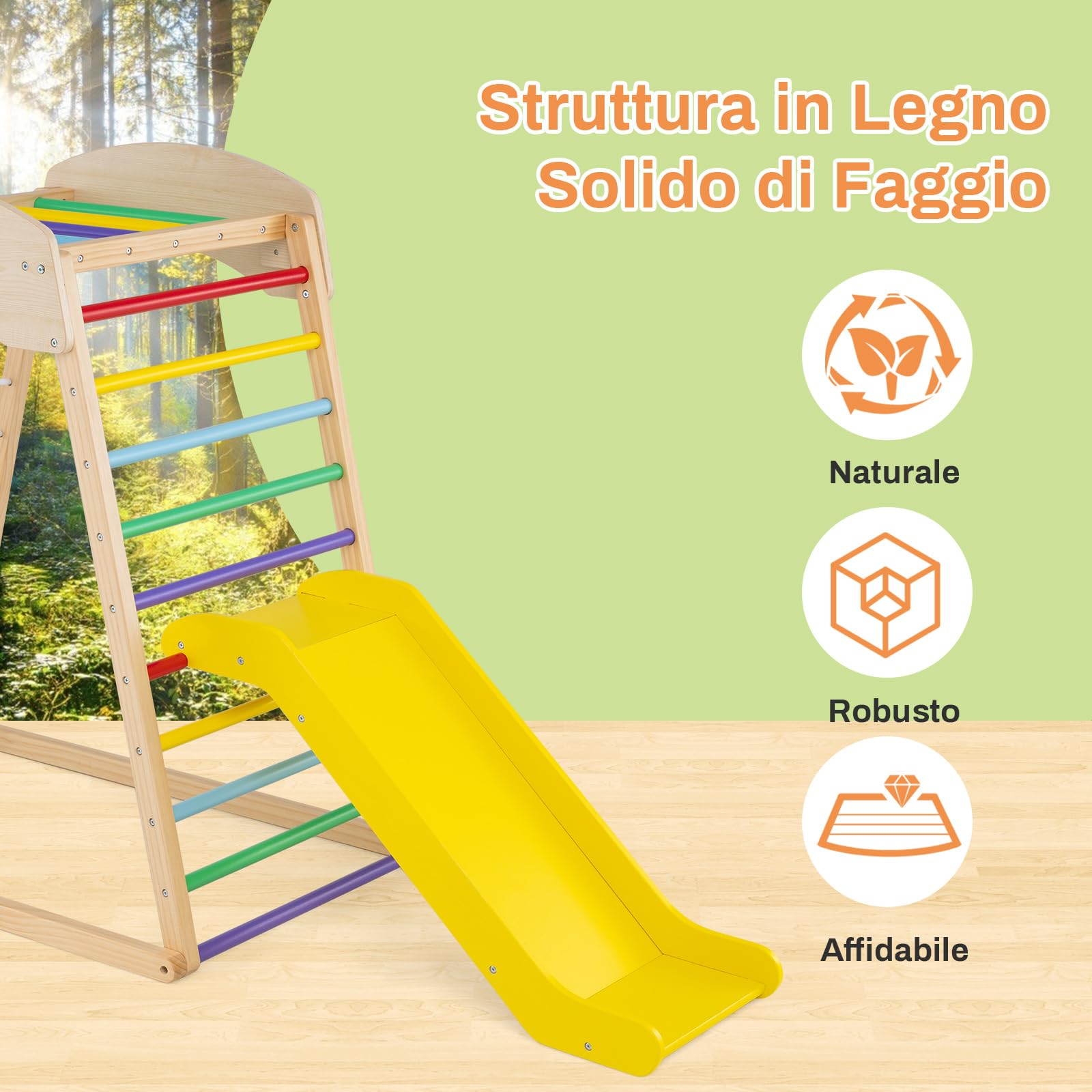 GYMAX Struttura da Arrampicata, Triangolo per Arrampicarsi, Scala e Scivolo(Colorato)
