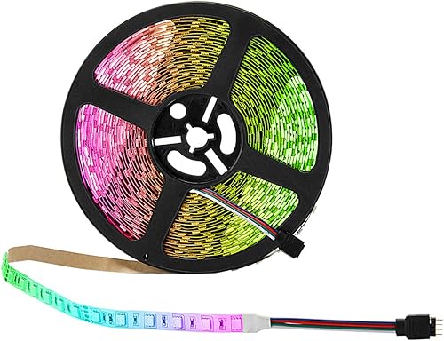 BINZET Tira de luz LED 32.8ft 5050 RGB 300 LEDs Multi Color incluye blanco cambio de color flexible tira de luz autoadhesiva para fiesta, cocina,