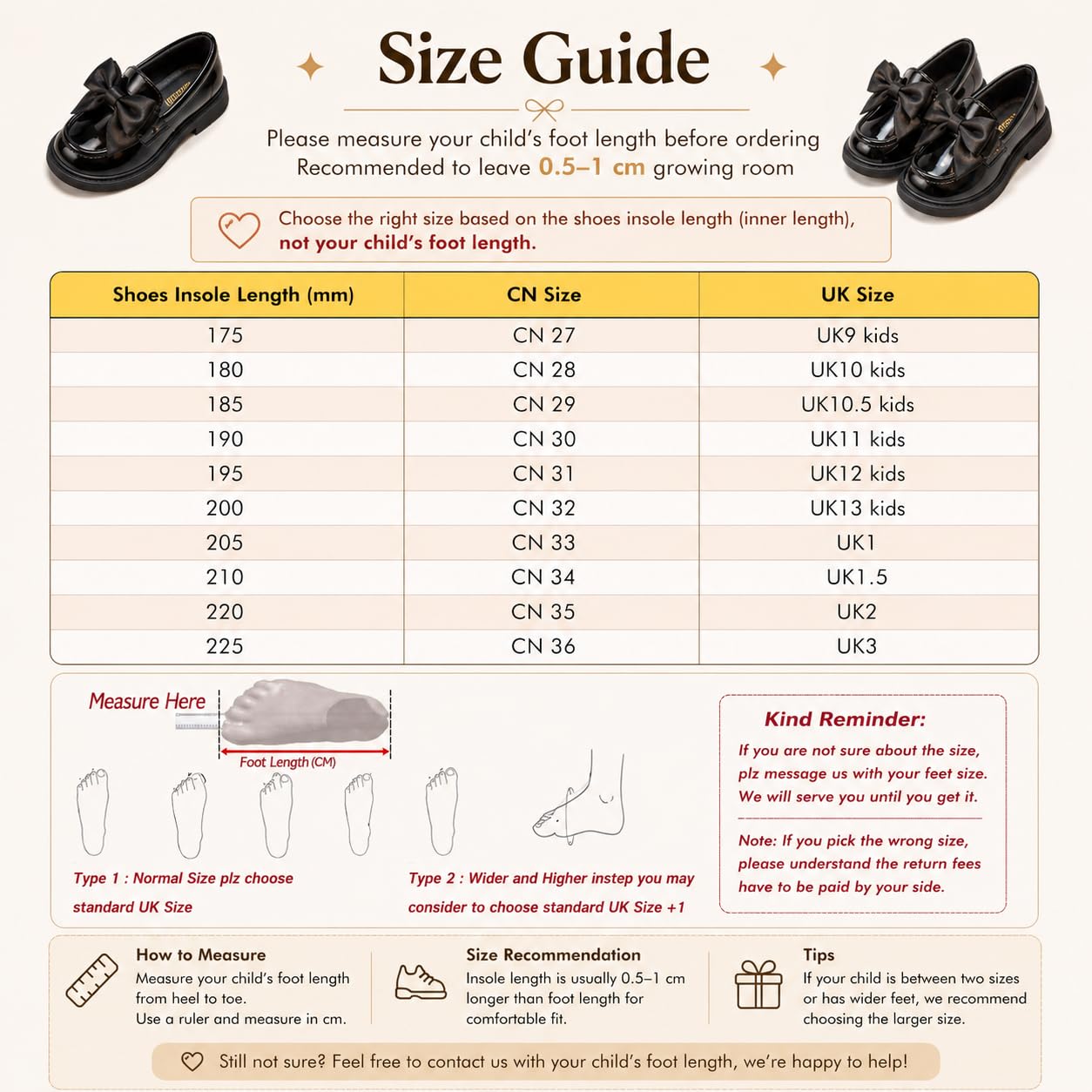 Mocassins plats pour filles avec nœud - Chaussures décontractées pour l'école - Taille à enfiler