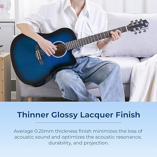 Miniatura 5 de Vangoa Guitarra acústica, kit de guitarra acústica de tamaño completo de 41 pulgadas con funda acolchada, afinador, correa, púas, cejilla, cuerdas