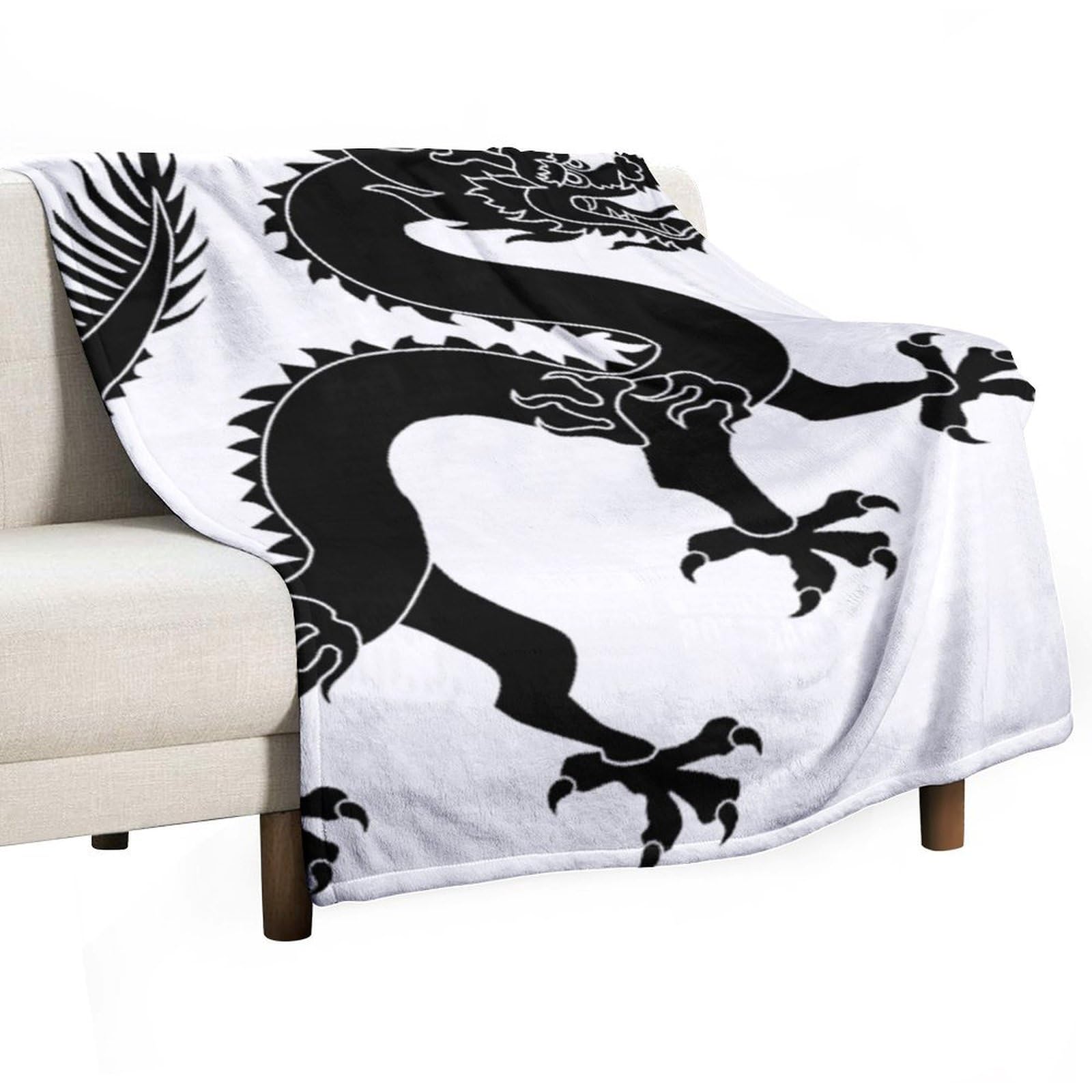 Hxwokrum Flannel Blanket, Black Dragon Throw Blanket for Couch Sofa Bed Office, Soft And Comfortable Without Pilling