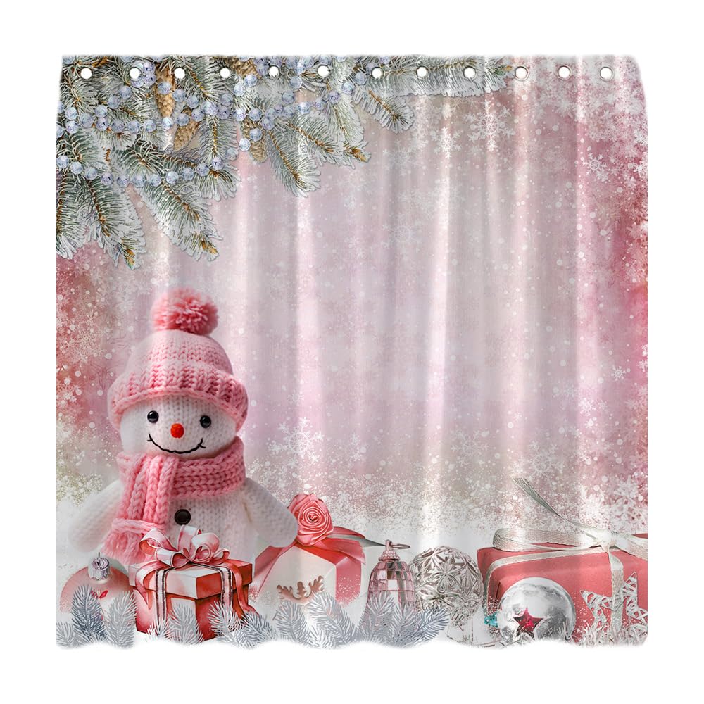 Weihnachts-Duschvorhang – Niedliches Rosa Design Mit Weihnachtsmann & Zuckerstangen, Wasserdicht