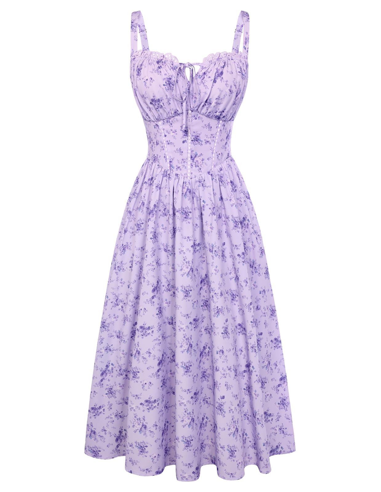 SCARLET DARKNESS Damen Floral Korsett Kleid Sommer Freizeit Milkmaid Sonnenkleid mit Taschen
